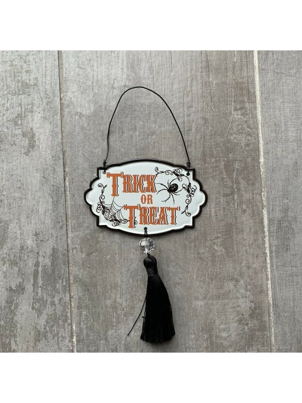 Halloween Trick or Treat Hanging Sign Tassel NEW Decoration Holiday Spider Web